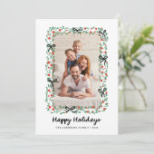 Cartes Pour Fêtes Annuelles Whimsical Frame and Bow | Photo Happy Holidays (Debout devant)