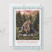 Cartes Pour Fêtes Annuelles Whimsical Grandmillenial Blue Bow Family Photo (Devant)