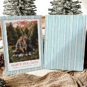 Cartes Pour Fêtes Annuelles Whimsical Grandmillenial Blue Bow Family Photo