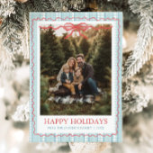 Cartes Pour Fêtes Annuelles Whimsical Grandmillenial Blue Bow Family Photo