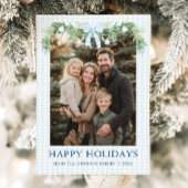 Cartes Pour Fêtes Annuelles Whimsical Grandmillenial Blue Bow Family Photo