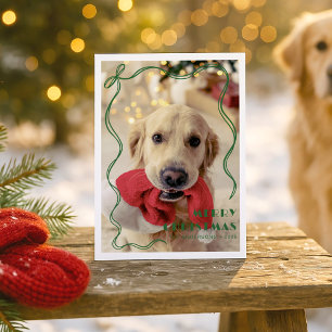 Cartes Pour Fêtes Annuelles Whimsical Green Ribbon Pet Photo Joyeux Noël