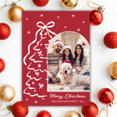 Cartes Pour Fêtes Annuelles Whimsical Hand-Drawn Christmas Tree Photo Red