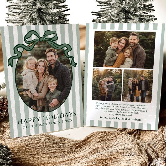 Cartes Pour Fêtes Annuelles Whimsical Hand Drawn Coquette Bow Family Photo