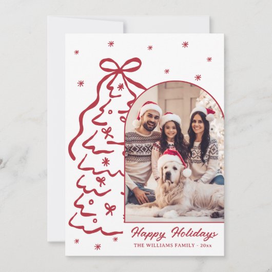 Cartes Pour Fêtes Annuelles Whimsical Hand-Drawn Red Christmas Tree Arch Photo (Devant)