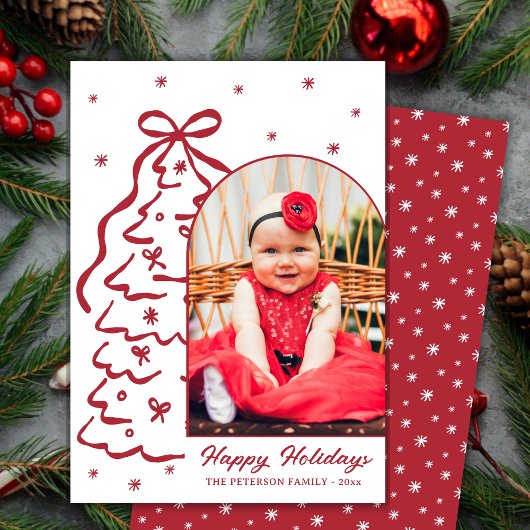 Cartes Pour Fêtes Annuelles Whimsical Hand-Drawn Red Christmas Tree Arch Photo