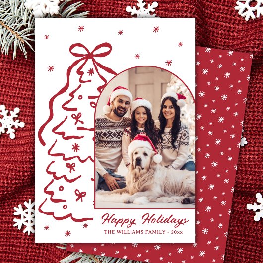 Cartes Pour Fêtes Annuelles Whimsical Hand-Drawn Red Christmas Tree Arch Photo