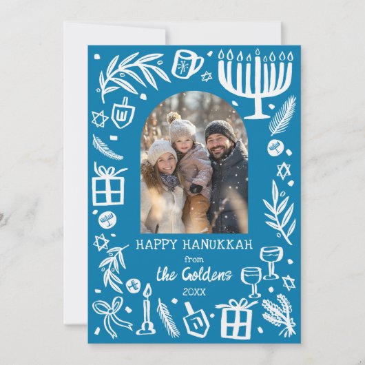 Cartes Pour Fêtes Annuelles Whimsical Hanukkah Cute Custom Arch 3 PHOTO (Devant)