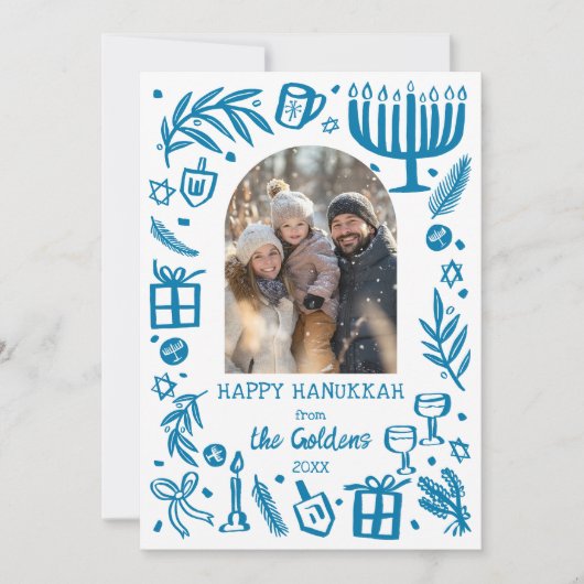 Cartes Pour Fêtes Annuelles Whimsical Hanukkah Cute Custom Arch PHOTO (Devant)