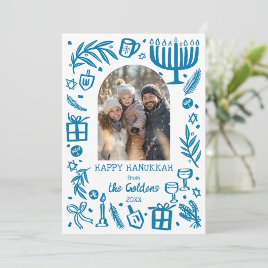 Cartes Pour Fêtes Annuelles Whimsical Hanukkah Cute Custom Arch PHOTO (Debout devant)