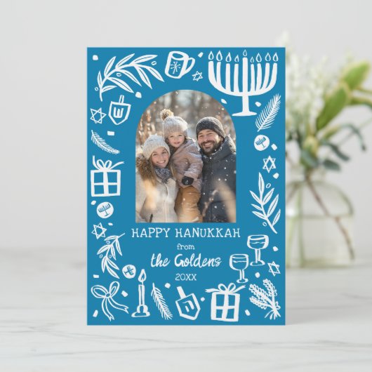 Cartes Pour Fêtes Annuelles Whimsical Hanukkah Cute Custom Arch PHOTO (Debout devant)