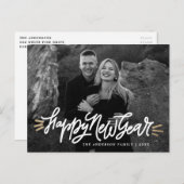 Cartes Pour Fêtes Annuelles Whimsical Happy New Year Script Photo (Devant / Derrière)