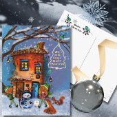 Cartes Pour Fêtes Annuelles Whimsical House and Winter Woodland Friends