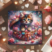 Cartes Pour Fêtes Annuelles Whimsical Kitten Candy Hearts Parties scintillant