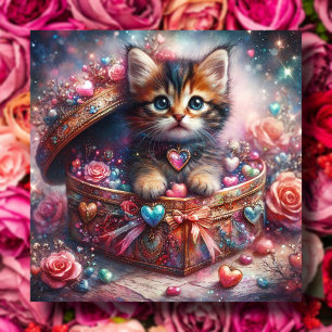 Cartes Pour Fêtes Annuelles Whimsical Kitten Candy Hearts Parties scintillant