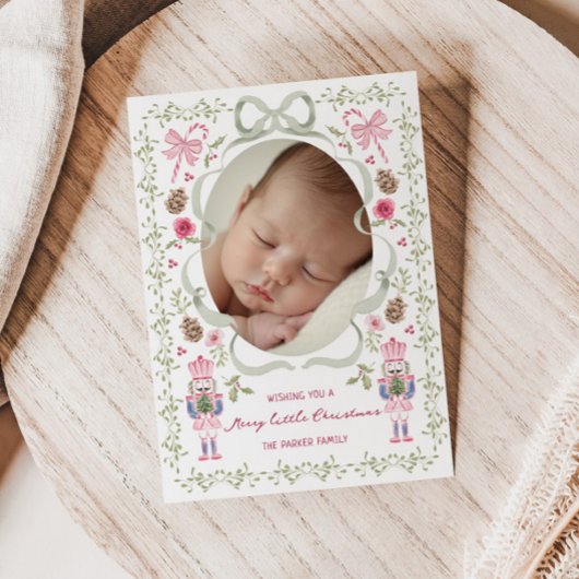 Cartes Pour Fêtes Annuelles Whimsical Pink Sage Nutcracker Bow Frame