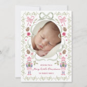 Cartes Pour Fêtes Annuelles Whimsical Pink Sage Nutcracker Bow Frame (Devant)