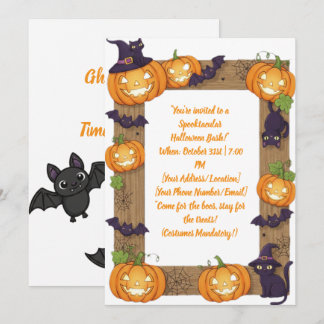 Cartes Pour Fêtes Annuelles Whimsical Pumpkin and Black Cat Halloween Invite