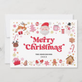 Cartes Pour Fêtes Annuelles Whimsical Red Pink Père Noël Joyeux Noël (Devant)
