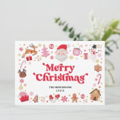 Cartes Pour Fêtes Annuelles Whimsical Red Pink Père Noël Joyeux Noël (Debout devant)