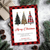 Cartes Pour Fêtes Annuelles Whimsical Red Plaid Christmas Tree Leopard Pattern