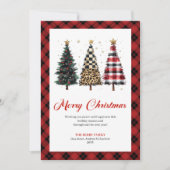 Cartes Pour Fêtes Annuelles Whimsical Red Plaid Christmas Tree Leopard Pattern (Devant)
