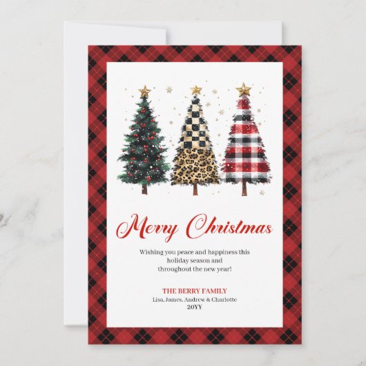 Cartes Pour Fêtes Annuelles Whimsical Red Plaid Christmas Tree Leopard Pattern (Devant)
