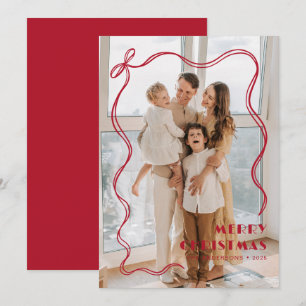 Cartes Pour Fêtes Annuelles Whimsical Red Ribbon Family Photo Joyeux Noël