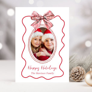 Cartes Pour Fêtes Annuelles Whimsical Red Wavy Frame Bow Photo Noël