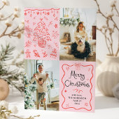 Cartes Pour Fêtes Annuelles Whimsical Retro Joyeux Noël Wavy Frame 2 Photo