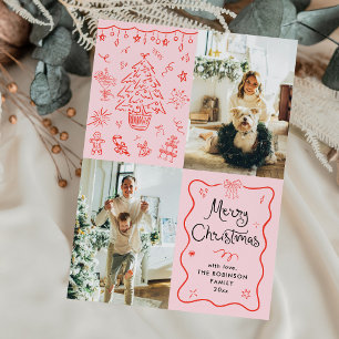 Cartes Pour Fêtes Annuelles Whimsical Retro Joyeux Noël Wavy Frame 2 Photo