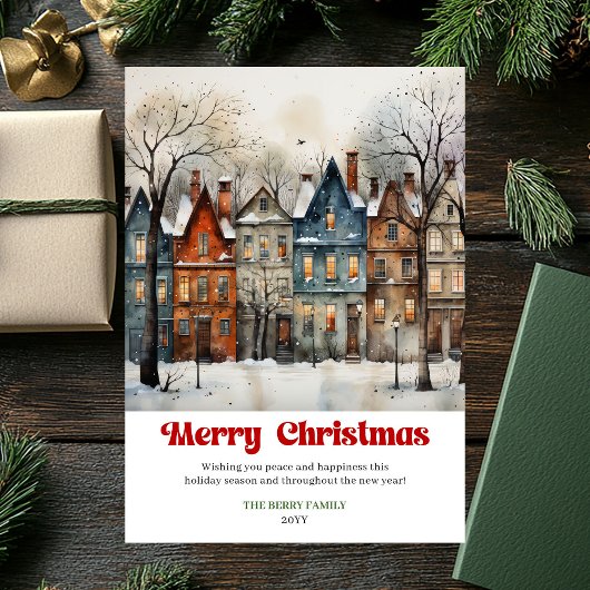 Cartes Pour Fêtes Annuelles Whimsical rustic Christmas scene bright city art