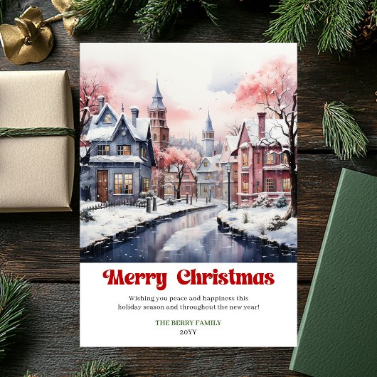 Cartes Pour Fêtes Annuelles Whimsical rustic Christmas scene bright city art