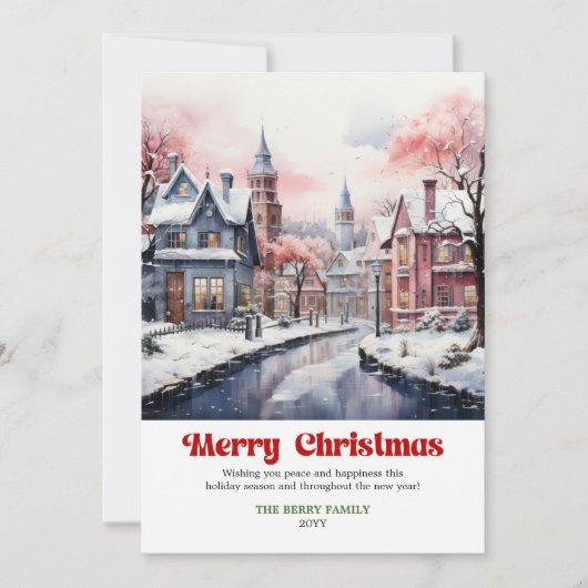 Cartes Pour Fêtes Annuelles Whimsical rustic Christmas scene bright city art (Devant)