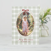 Cartes Pour Fêtes Annuelles Whimsical Sage Green Gingham (Debout devant)