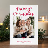 Cartes Pour Fêtes Annuelles Whimsical Script Red Bow Christmas 2 Photo