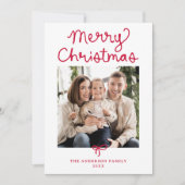 Cartes Pour Fêtes Annuelles Whimsical Script Red Bow Christmas 2 Photo (Devant)