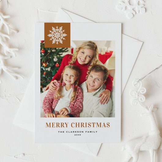 Cartes Pour Fêtes Annuelles Whimsical Snowflake Burnt Orange Christmas Photo