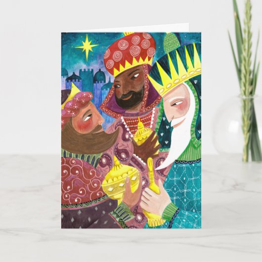 Cartes Pour Fêtes Annuelles Whimsical Three Wise Men Kings avec star et cadeau (Devant)