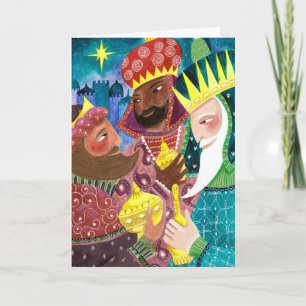 Cartes Pour Fêtes Annuelles Whimsical Three Wise Men Kings avec star et cadeau