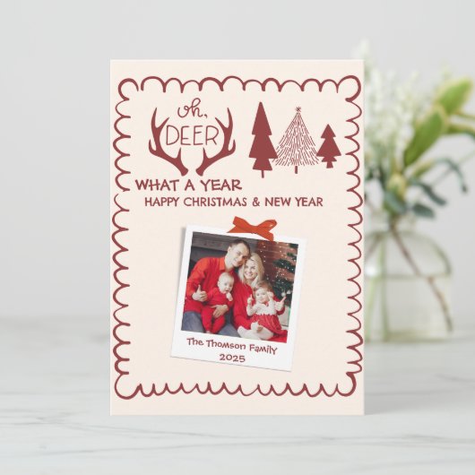 Cartes Pour Fêtes Annuelles Whimsical What A Year Multi Photo Christmas Red (Debout devant)