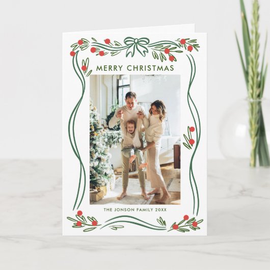 Cartes Pour Fêtes Annuelles Whimss5 Photo Boho Green Christmas Bow Ribbon (Devant)