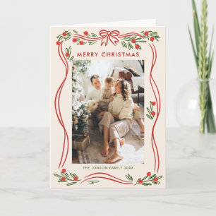Cartes Pour Fêtes Annuelles Whimss5 Photo Boho Red Christmas Bow Ribbon