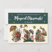 Cartes Pour Fêtes Annuelles Whimssical Green Merry Champignons et grenouilles (Devant)