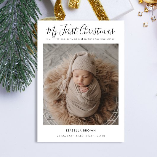 Cartes Pour Fêtes Annuelles Whimsy Script Baby's First Christmas Photo Card