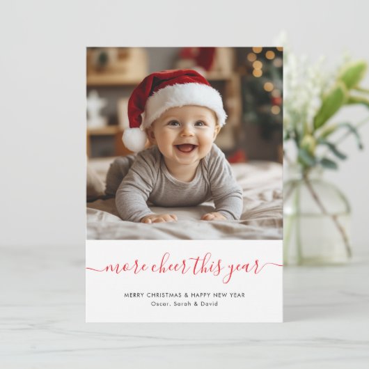Cartes Pour Fêtes Annuelles Whimsy Script Plus Cheveux Cette Année Bébé Noël (Debout devant)