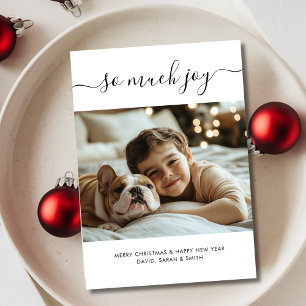 Cartes Pour Fêtes Annuelles Whimsy Script tant de Joie Baby Christmas Chien Ph