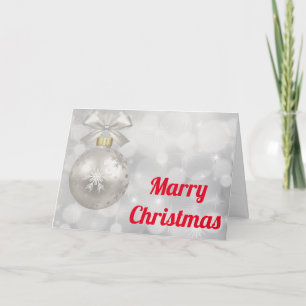 Cartes Pour Fêtes Annuelles White and Golden Ball With Snow Merry Christmas