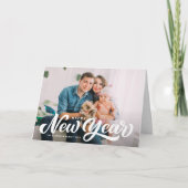 Cartes Pour Fêtes Annuelles White Bold Script photo superposition Bonne année (Devant)