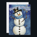 Cartes Pour Fêtes Annuelles White Christmas Snowman<br><div class="desc">White Christmas Snowman,  ce design de Noël présente un mignon bonhomme de neige sur un arrière - plan neigeux bleu et blanc et un texte disant "Joyeux Noël".</div>